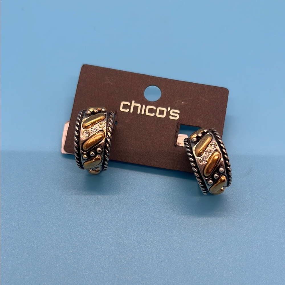 R48. Chico's Two-Tone Textured Clip Hoop Earrings